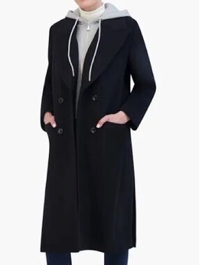 Rebecca Minkoff Black wool coat with grey hood NWT